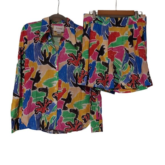 De Loreta Carmela Blouse/Matching Rancho Shorts in Cocina Dia Print Med NWT